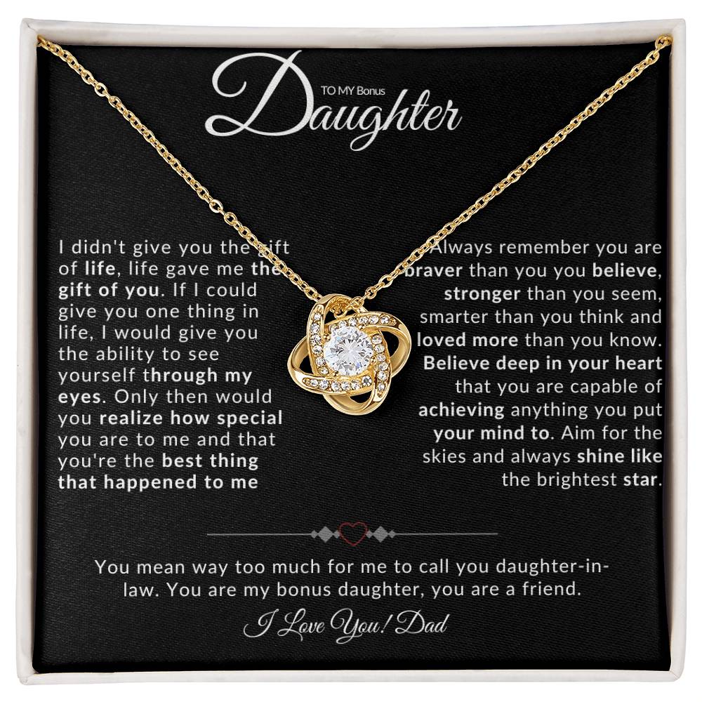 TO MY BONUS DAUGHTER I LOVE KNOT NECKLACE I LOVE DAD