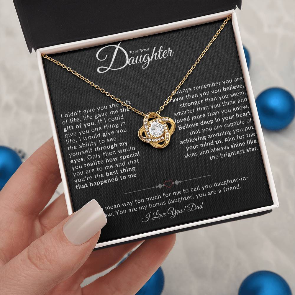 TO MY BONUS DAUGHTER I LOVE KNOT NECKLACE I LOVE DAD