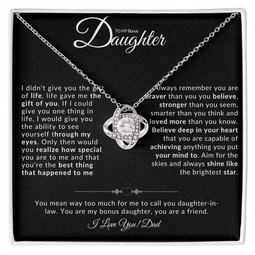 TO MY BONUS DAUGHTER I LOVE KNOT NECKLACE I LOVE DAD