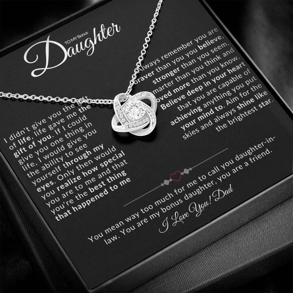 TO MY BONUS DAUGHTER I LOVE KNOT NECKLACE I LOVE DAD