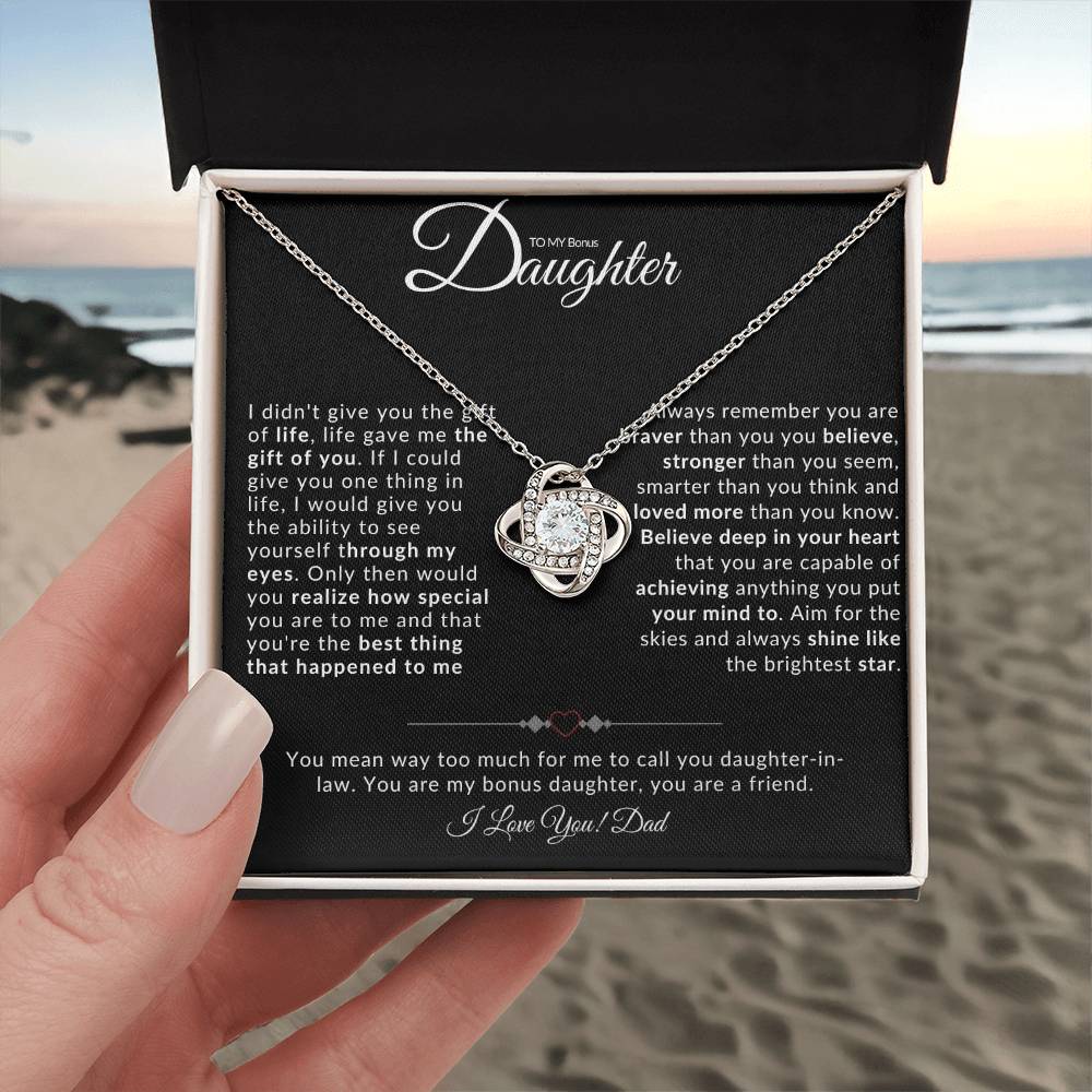 TO MY BONUS DAUGHTER I LOVE KNOT NECKLACE I LOVE DAD