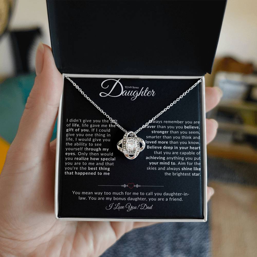 TO MY BONUS DAUGHTER I LOVE KNOT NECKLACE I LOVE DAD