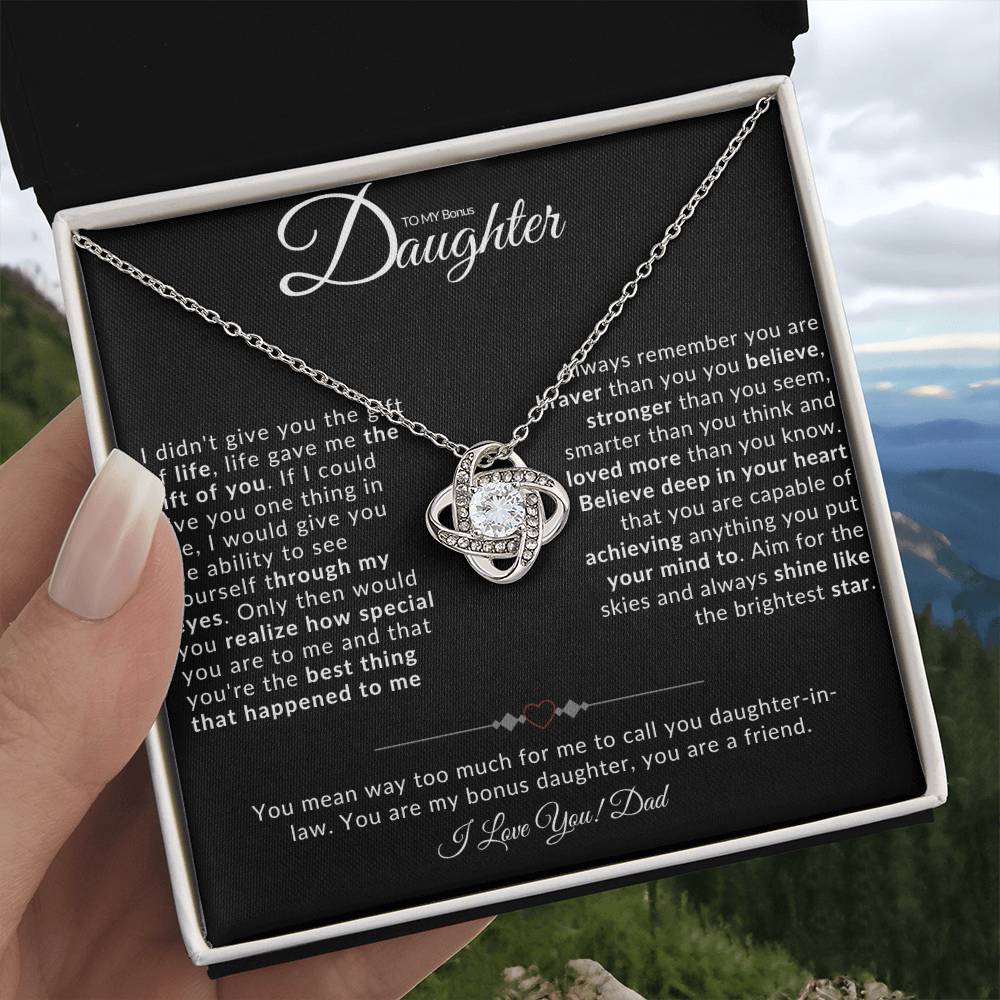 TO MY BONUS DAUGHTER I LOVE KNOT NECKLACE I LOVE DAD