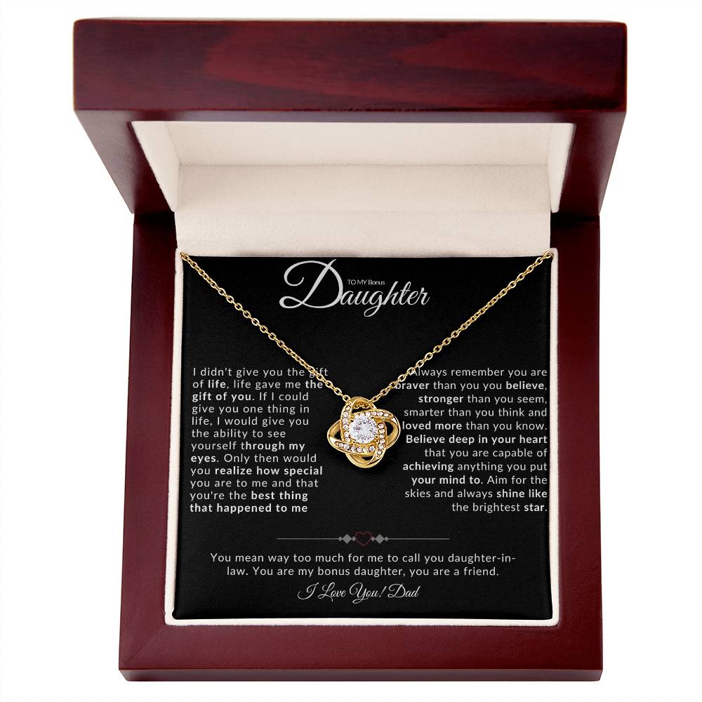 TO MY BONUS DAUGHTER I LOVE KNOT NECKLACE I LOVE DAD