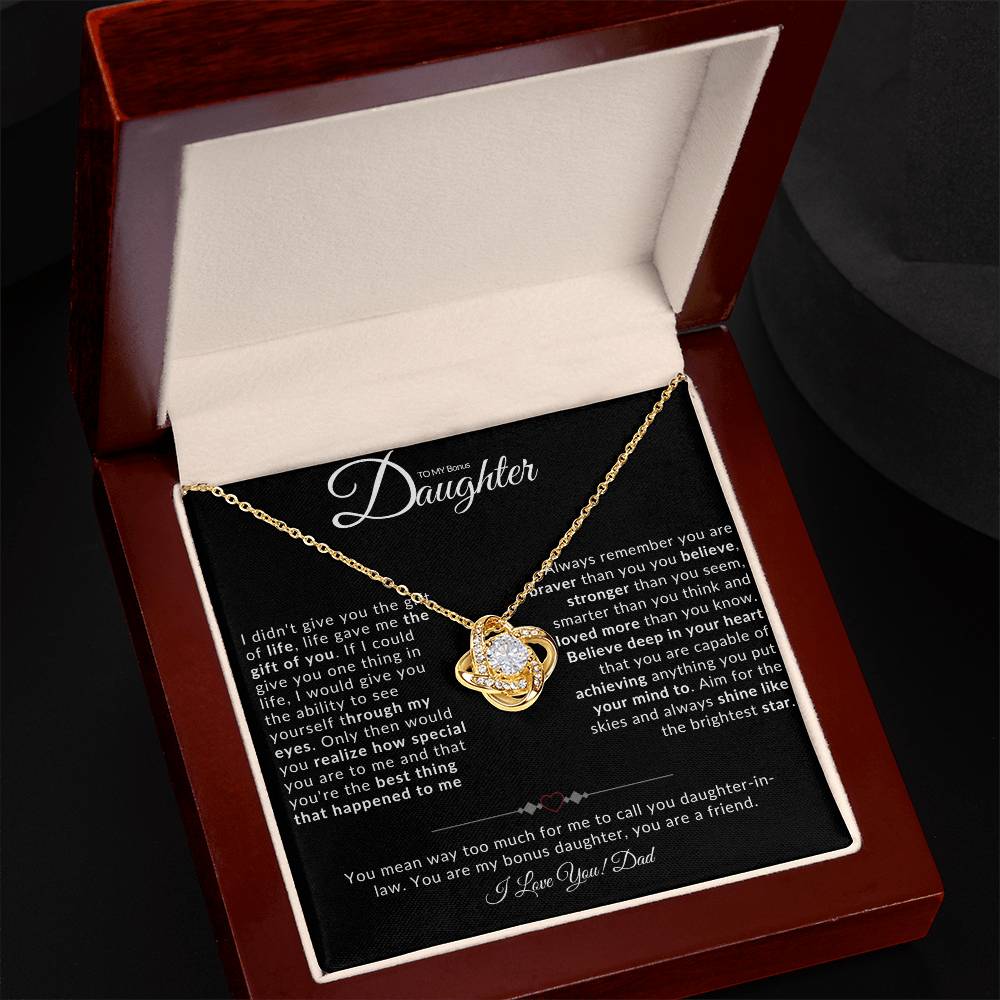 TO MY BONUS DAUGHTER I LOVE KNOT NECKLACE I LOVE DAD