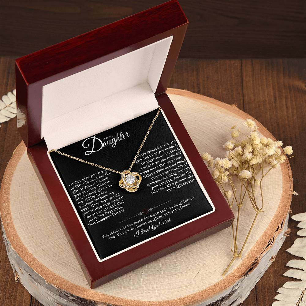 TO MY BONUS DAUGHTER I LOVE KNOT NECKLACE I LOVE DAD