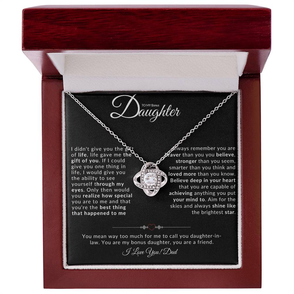 TO MY BONUS DAUGHTER I LOVE KNOT NECKLACE I LOVE DAD