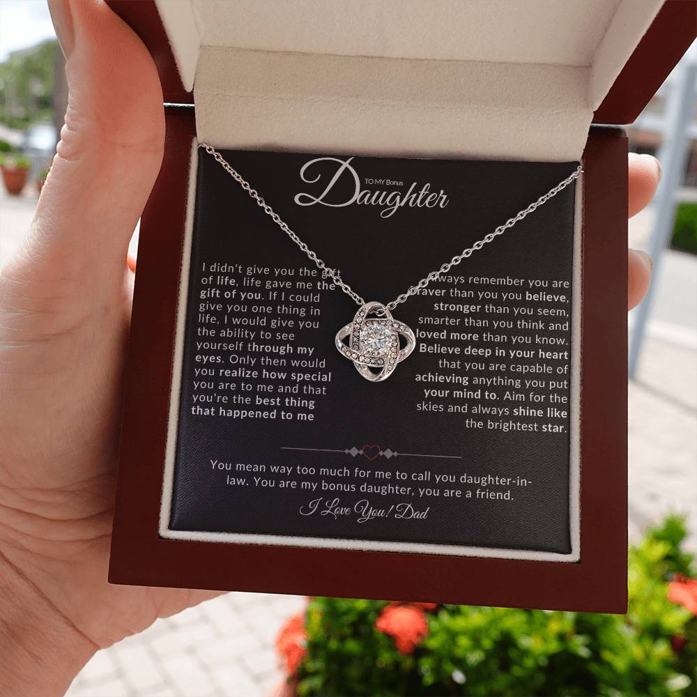 TO MY BONUS DAUGHTER I LOVE KNOT NECKLACE I LOVE DAD