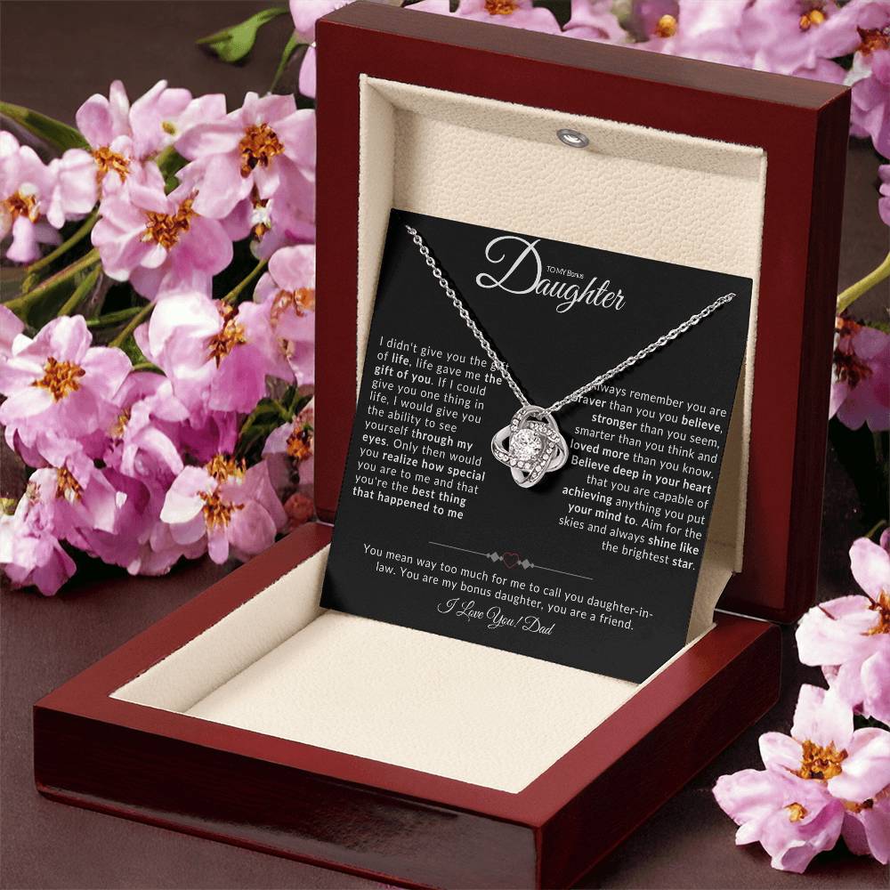 TO MY BONUS DAUGHTER I LOVE KNOT NECKLACE I LOVE DAD