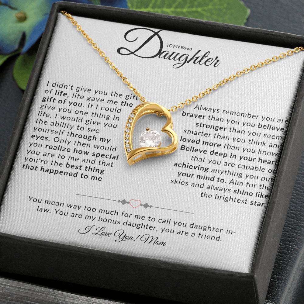 TO MY BONUS DAUGHTER I FOREVER LOVE NECKLACE I LOVE MOM