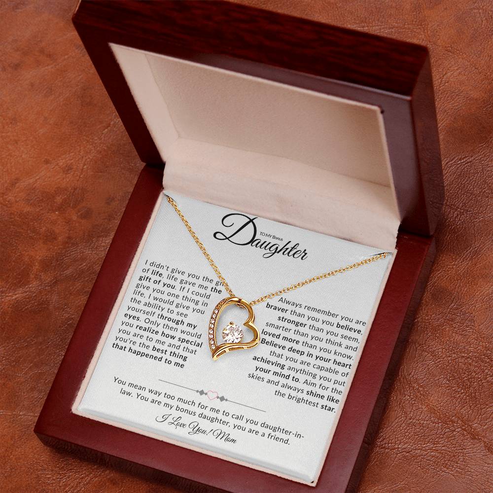 TO MY BONUS DAUGHTER I FOREVER LOVE NECKLACE I LOVE MOM