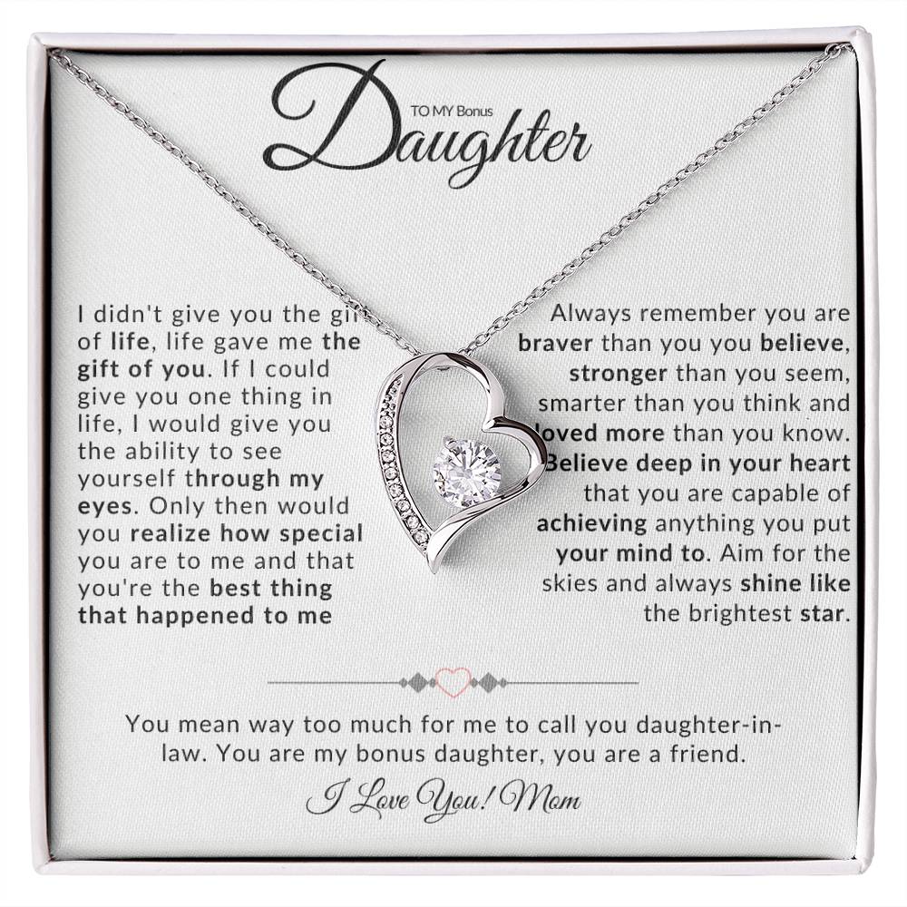TO MY BONUS DAUGHTER I FOREVER LOVE NECKLACE I LOVE MOM