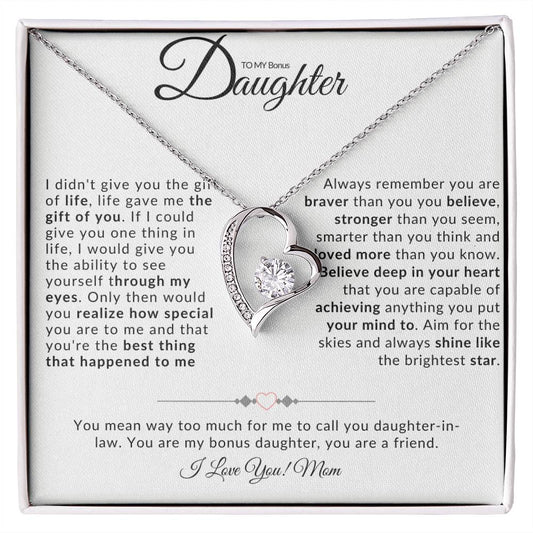 TO MY BONUS DAUGHTER I FOREVER LOVE NECKLACE I LOVE MOM
