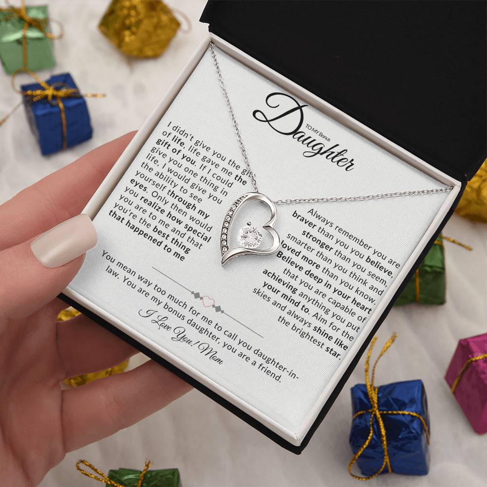 TO MY BONUS DAUGHTER I FOREVER LOVE NECKLACE I LOVE MOM
