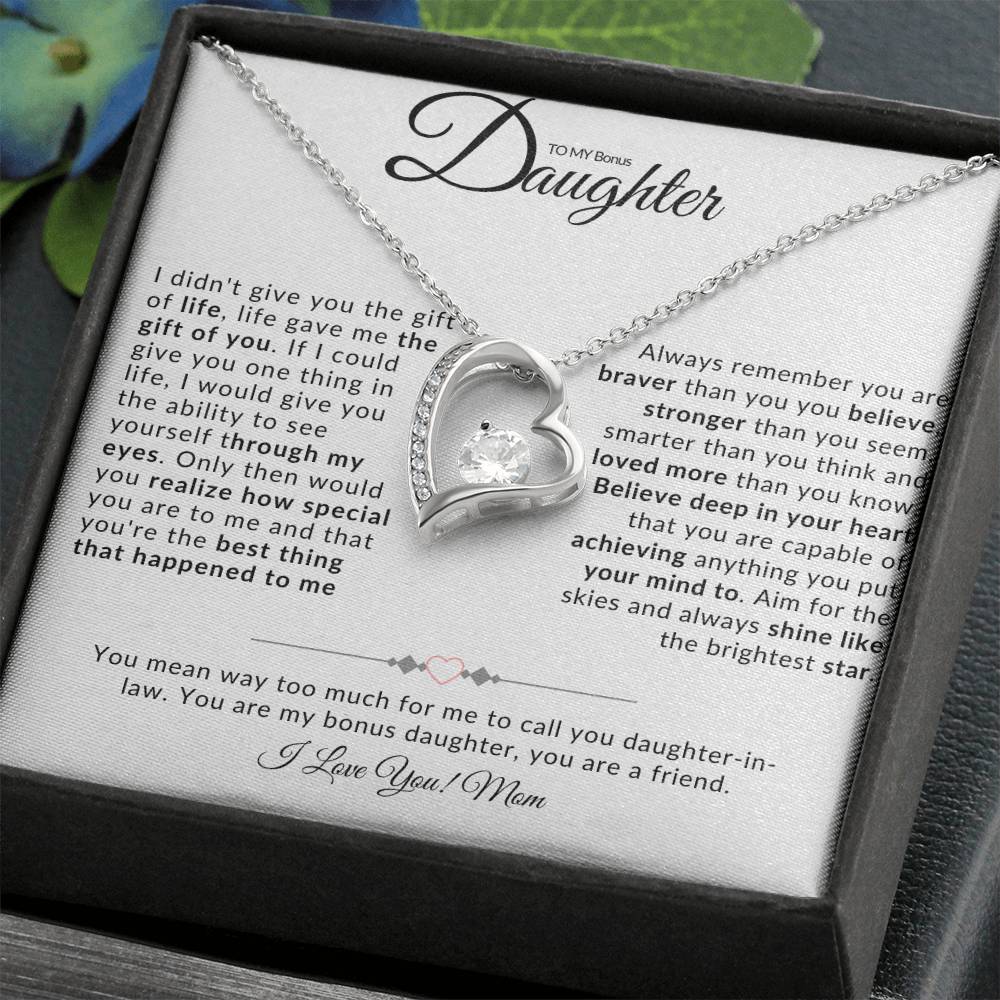 TO MY BONUS DAUGHTER I FOREVER LOVE NECKLACE I LOVE MOM