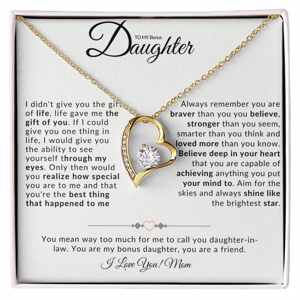 TO MY BONUS DAUGHTER I FOREVER LOVE NECKLACE I LOVE MOM