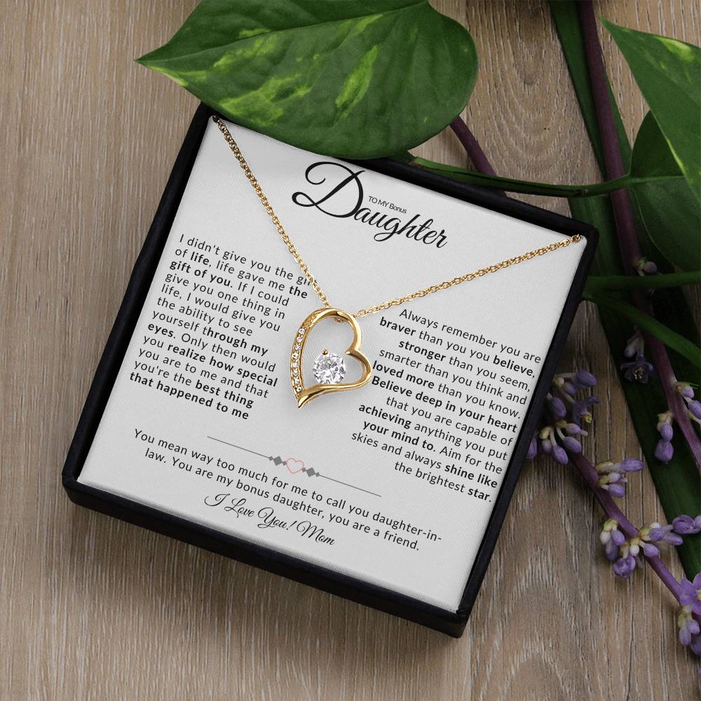 TO MY BONUS DAUGHTER I FOREVER LOVE NECKLACE I LOVE MOM